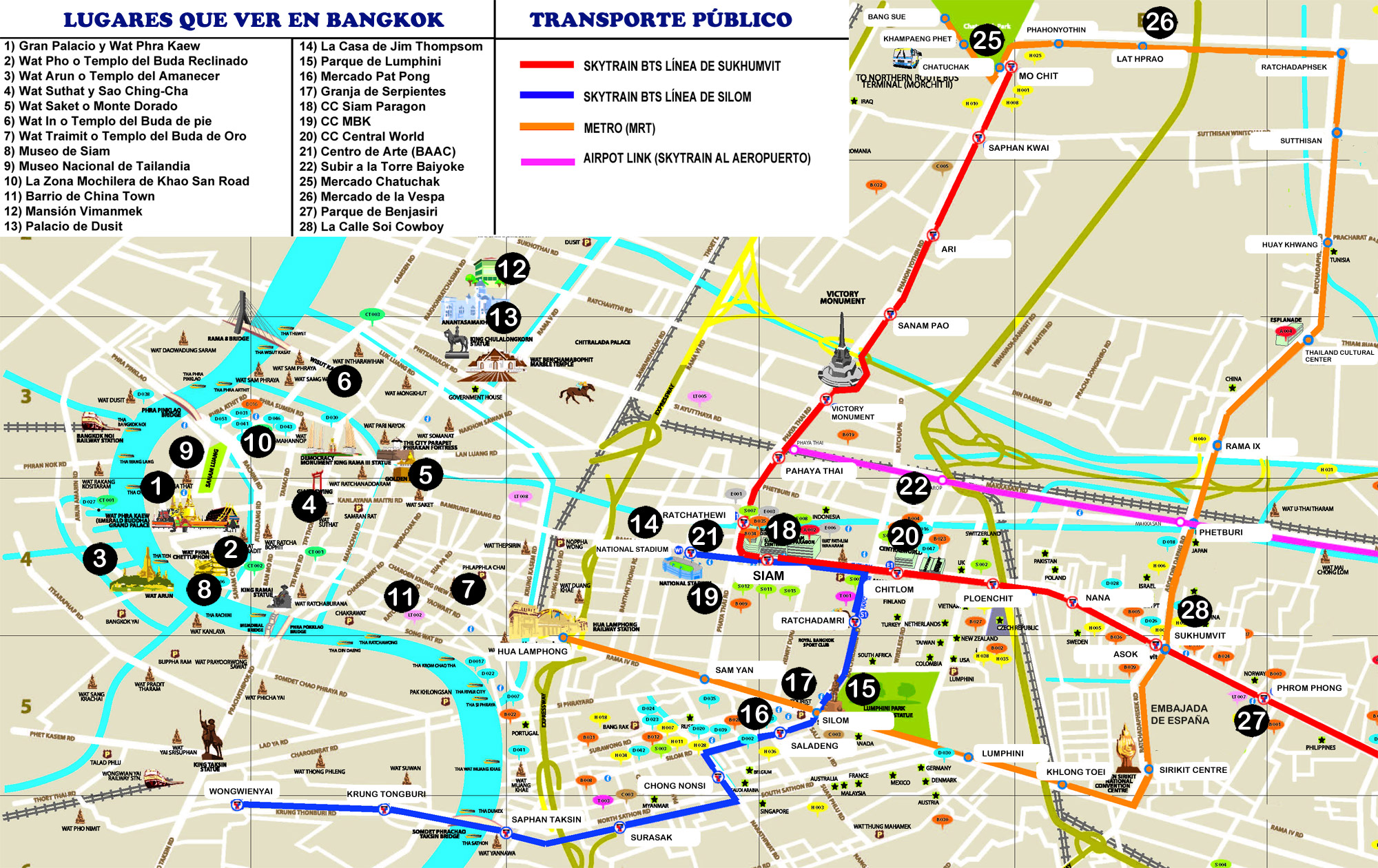 Mapa de Bangkok turistico - Tailandia - Asia